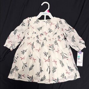 Carter's White Dress with Red and Green Floral Design